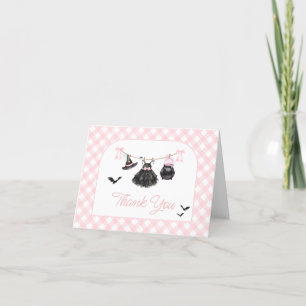 Pink Halloween Baby is Brewing Baby Shower Letterpress Thank You Card