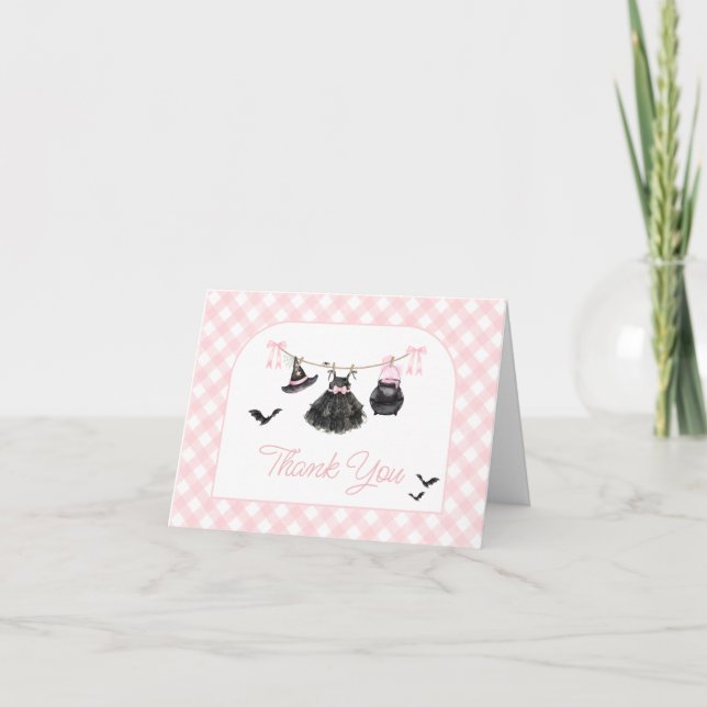 Pink Halloween Baby is Brewing Baby Shower Thank You Card (Front)