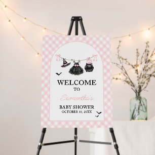 Pink Halloween Baby is Brewing Baby Welcome Sign