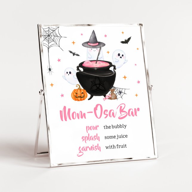 Pink Halloween Baby is Brewing Mom Osa Bar Poster (Baby is Brewing Baby Shower Mom Osa Bar Sign)