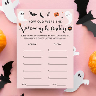 Pink Halloween Baby Shower Age Guessing Game Card