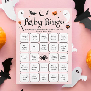 Pink Halloween Baby Shower Bingo Game Card