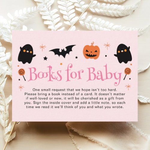 Pink Halloween Baby Shower Books for Baby Enclosure Card