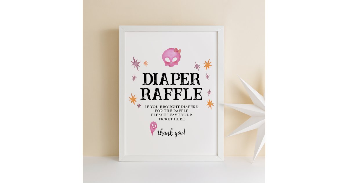 Pink Diaper Raffle Sign Pink Halloween Baby Shower Diaper Raffle Sign | Zazzle