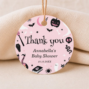 Pink Halloween Baby Shower Girl Thank You Favor Tags
