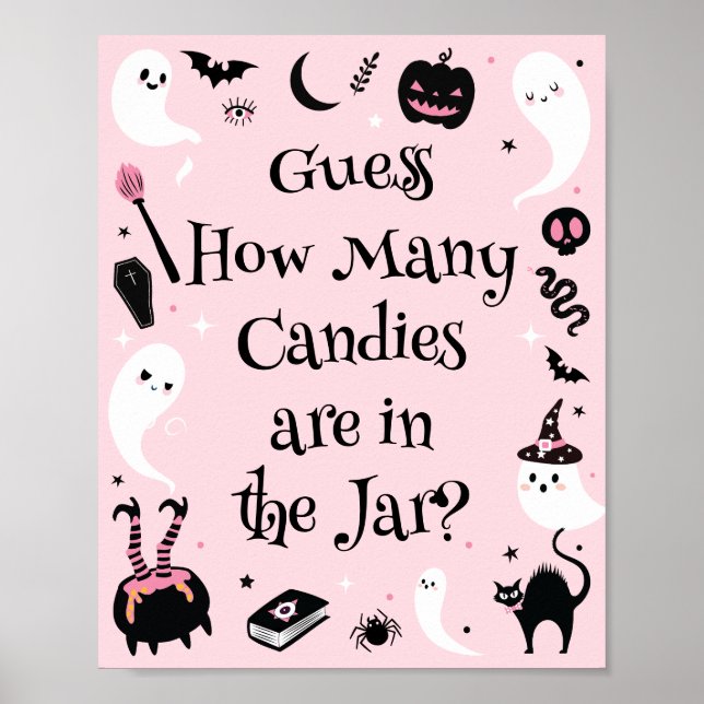 Pink Halloween Baby Shower Guess How Many Candies Poster (Front)
