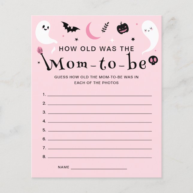Pink Halloween Baby Shower How Old was Mom Game (Front)