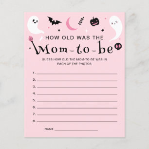 Pink Halloween Baby Shower How Old was Mom Game
