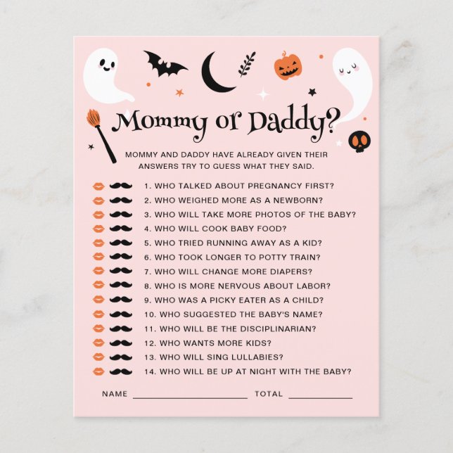 Pink Halloween Baby Shower Mommy Or Daddy Game (Front)