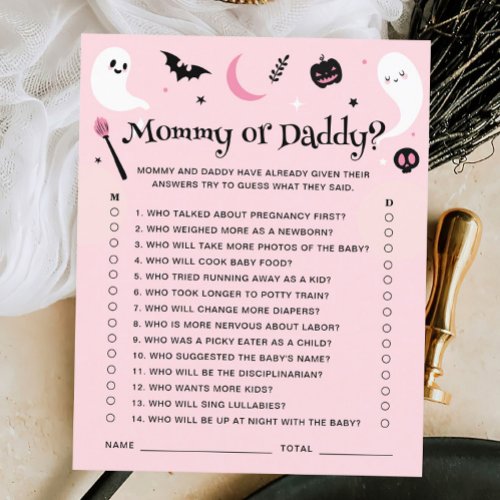 Pink Halloween Baby Shower Mommy Or Daddy Game