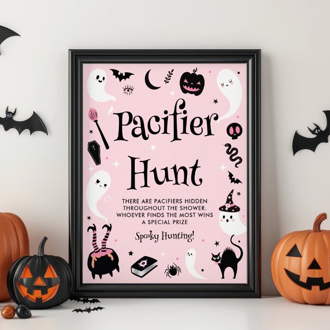 Pink Halloween Baby Shower Pacifier Hunt Game Poster (Creator Uploaded)