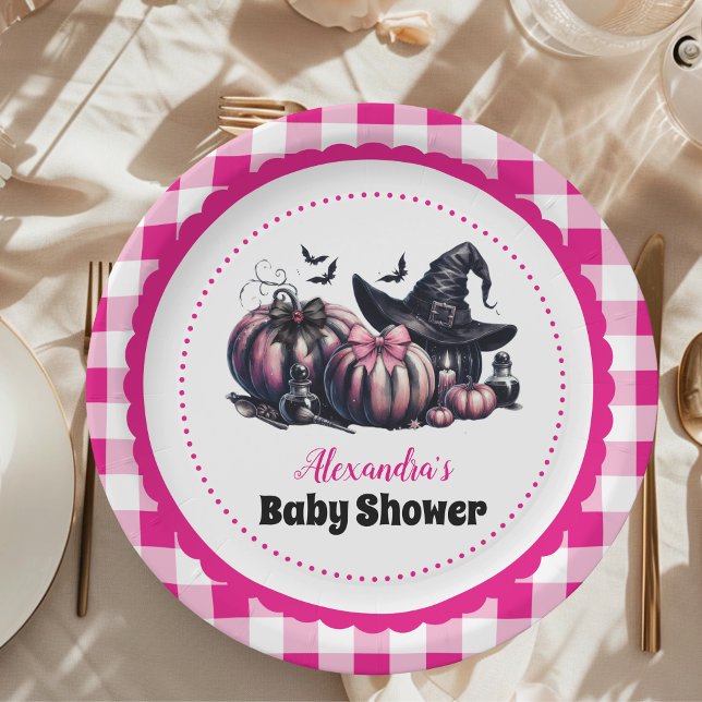 Pink Halloween Baby Shower Paper Plates (Creator Uploaded)