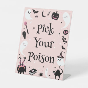 Pink Halloween Baby Shower Pick Your Poison Pedestal Sign