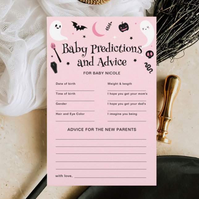 Pink Halloween Baby Shower Predictions Advice Game (Creator Uploaded)