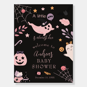 Pink Halloween Baby Shower Welcome Sign
