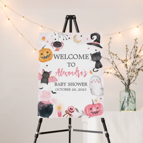 Pink Halloween Baby Shower Welcome Sign