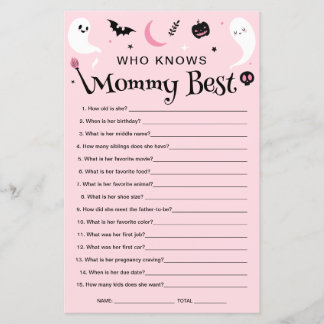 Pink Halloween Baby Shower Who Knows Mommy Game