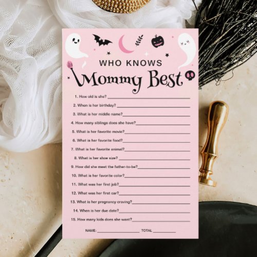 Pink Halloween Baby Shower Who Knows Mommy Game 