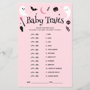 Pink Halloween Baby Traits Shower Game