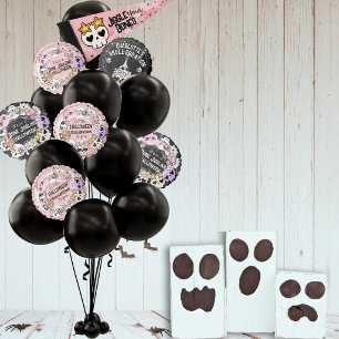 Pink Halloween Balloon with Cute Skulls