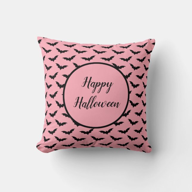 Pink Halloween Bats Throw Pillow (Front)