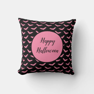 Pink Halloween Bats Throw Pillow
