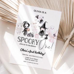 Pink Halloween Birthday 1st Spooky one Invitation