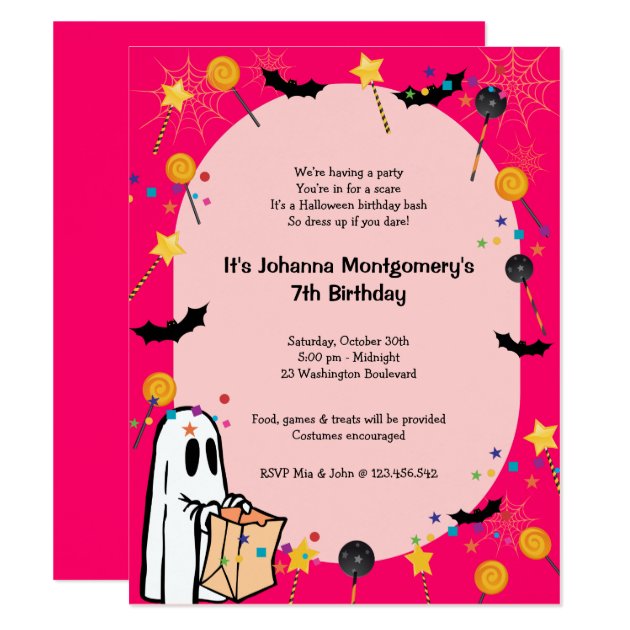 Pink Halloween Birthday Costume Party Invitation