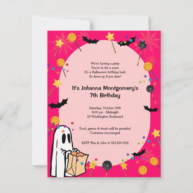 Pink Halloween Birthday Costume Party Invitation (Front)