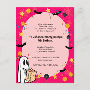 Pink Halloween Birthday Costume Party Invitation