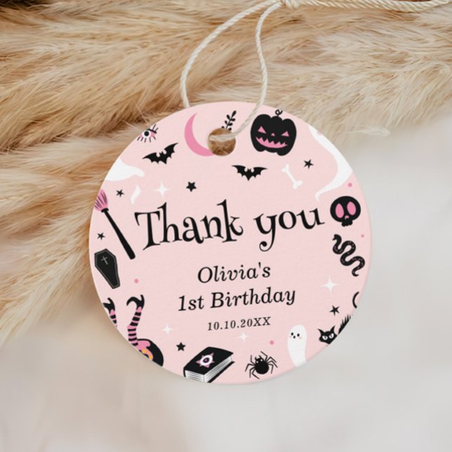 Pink Halloween Birthday Favor Tags (Creator Uploaded)