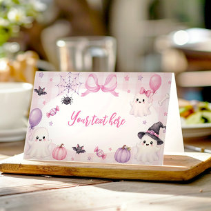 Pink Halloween Birthday Food Tent Place Card