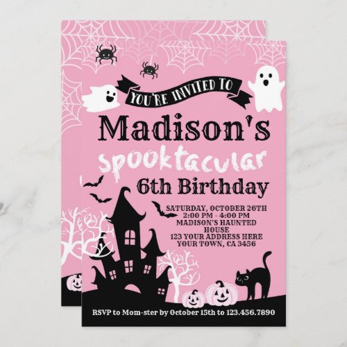 Pink Halloween Birthday Invitation