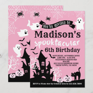 Pink Halloween Birthday Invitation