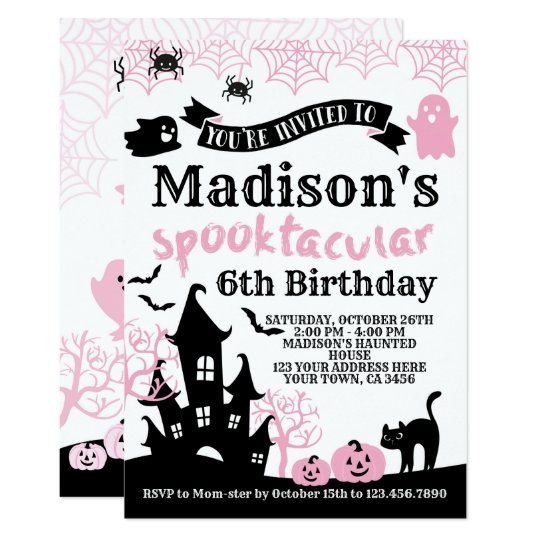 Pink Halloween Birthday Invitation