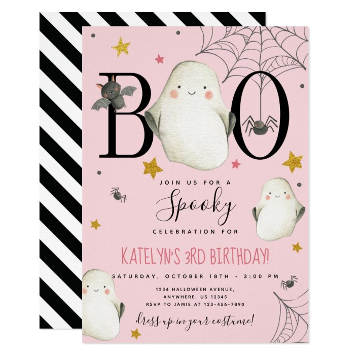 Pink Halloween Birthday Invitation