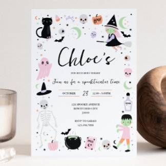 Pink Halloween Birthday Invitation