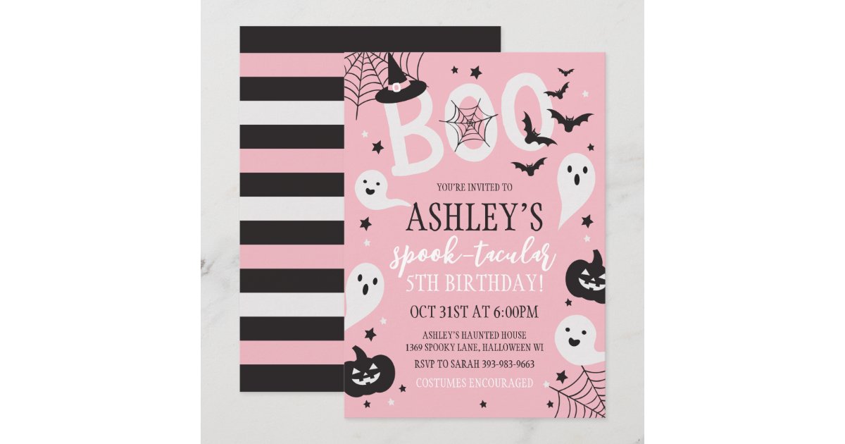Pink Halloween Birthday Invitation Zazzle