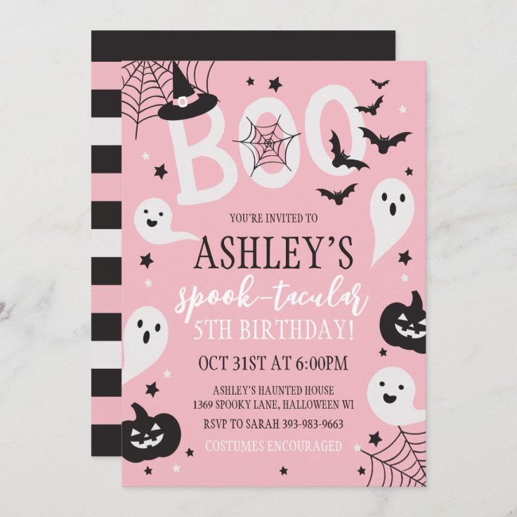 Pink Halloween Birthday Invitation | Zazzle