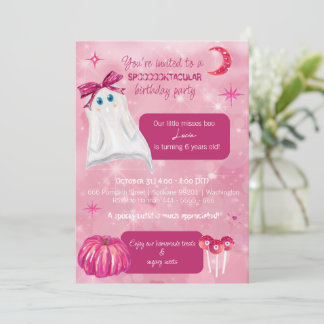 Pink Halloween Birthday Invitation For A Girl