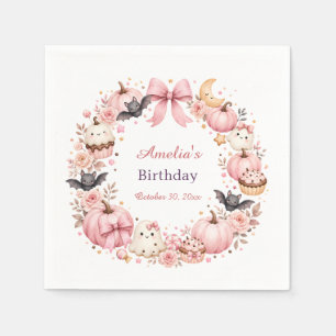 Pink Halloween Birthday Napkins Pumpkin