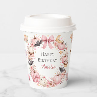 Pink Halloween Birthday Paper Cups Pumpkin