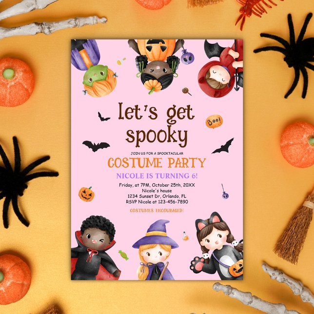 Pink Halloween Birthday Party Costume Cute Kids Invitation (Pink Halloween Birthday Party Costume Cute Kids Invitation)