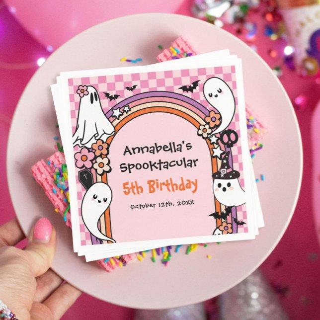 Pink Halloween Birthday Party For Kids Napkins (Creator Uploaded)