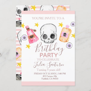 Pink Halloween birthday party girl invitation