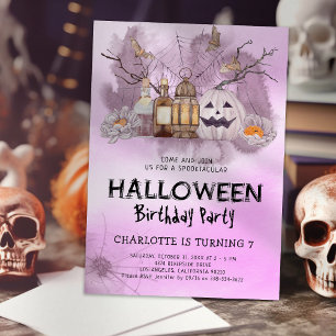 Pink Halloween Birthday Party Invitation