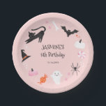 Pink Halloween Birthday Party  Paper Plates<br><div class="desc">Cute halloween theme girl's birthday party paper plate featuring illustration of a a ghost,  black cat,  spider,  bat,  candies,  and pumpkins.</div>