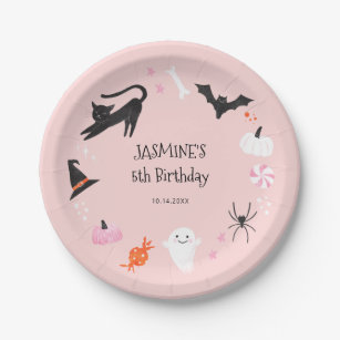 Pink Halloween Birthday Party  Paper Plates