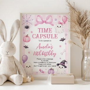 Pink Halloween Birthday Party Time Capsule Sign