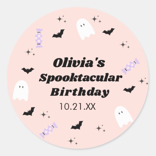 Pink Halloween Birthday Spooktacular Classic Round Sticker